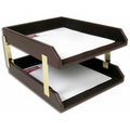 Chocolate Brown Letter Size Classic Leather Double Front Load Tray w/ Gold